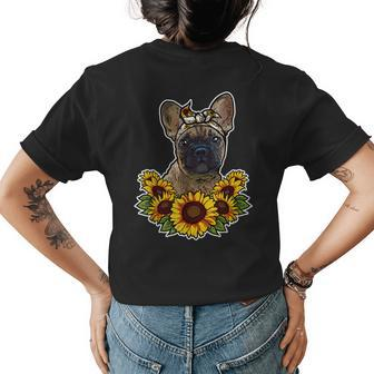 Cute French Bulldog Gift Sunflower Decor Frenchie Dog Womens Back Print T-shirt | Mazezy