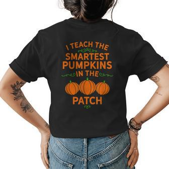 Cute Halloween Lover Pumpkin Teacher Educator Autumn Fall Pumpkin Teacher Womens T-shirt Back Print | Mazezy