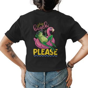 Cute Lazy Frog Pink Flamingo Beach Please Summer Vibes Womens Back Print T-shirt | Mazezy
