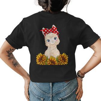 Cute Llama Sunflower Womens Back Print T-shirt | Mazezy