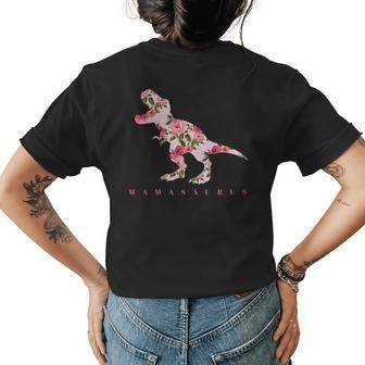 Cute Mamasaurus With Floral Dinosaur Womens Back Print T-shirt | Mazezy