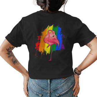 Cute Pink Flamingo Rainbow Flag Lgbt Gay Lesbian Pride Month Womens Back Print T-shirt | Mazezy