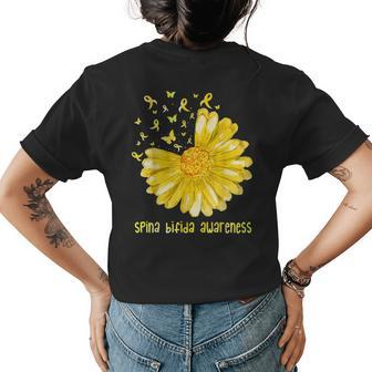 Daisy Butterfly Yellow Ribbon Spina Bifida Awareness Womens Back Print T-shirt | Mazezy