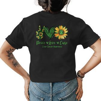 Daisy Peace Love Cure Liver Cancer Awareness Gift Womens Back Print T-shirt | Mazezy