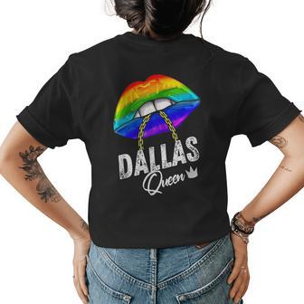 Dallas Queen Lgbtq Gay Pride Texas Lesbian Lips Rainbow Womens Back Print T-shirt | Mazezy