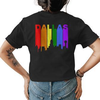 Dallas Texas Lgbtq Gay Pride Rainbow Skyline Womens Back Print T-shirt | Mazezy