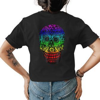 Day Of The Dead Floral Skull Dia De Los Muertos Womens Back Print T-shirt | Mazezy