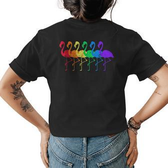 Distressed Flamingo Rainbow Lgbtq Pride Womens Back Print T-shirt | Mazezy