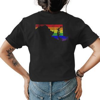 Distressed State Of Maryland Lgbt Rainbow Gay Pride Womens Back Print T-shirt | Mazezy