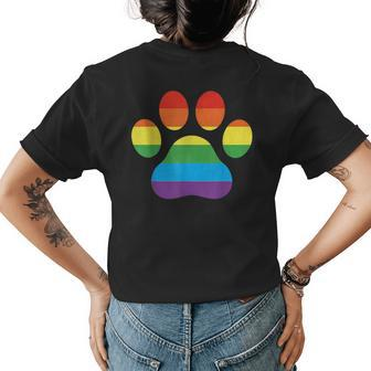 Dog Paw Print Lgbtq Rainbow Flag Gay Pride Ally Dog Lover Womens Back Print T-shirt - Seseable