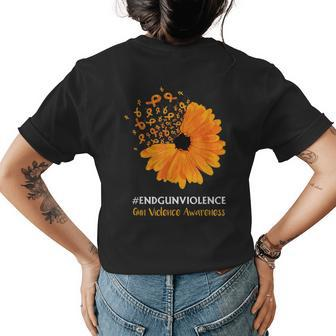 End Gun Violence Awareness Orange Ribbon Sunflower Womens Back Print T-shirt | Mazezy