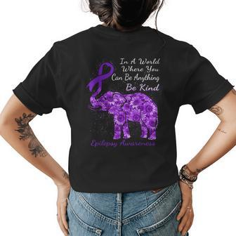 Epilepsy Awareness Sunflower Elephant Be Kind Womens Back Print T-shirt