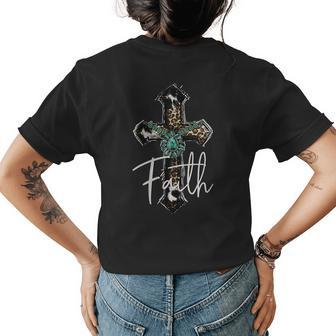 Faith Cross Of Christian Turquoise Leopard Faith Cross Jesus Faith Funny Gifts Womens Back Print T-shirt | Mazezy