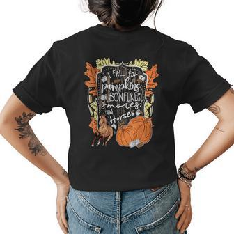 I Fall For Pumpkins Bonfires S'mores And Horses Halloween Halloween Womens T-shirt Back Print | Mazezy