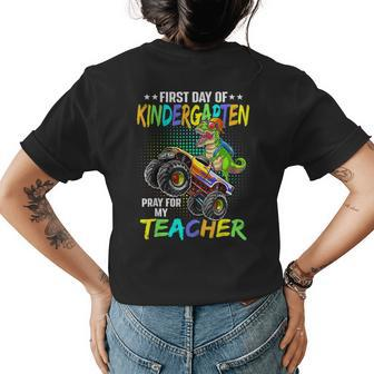 First Day Kindergarten Pray For My Teacher Dinosaur 1St Day Womens Back Print T-shirt - Monsterry AU