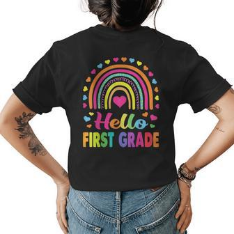 First Grade Rainbow Team Hello 1St Grade Rocks Squad Teacher Womens Back Print T-shirt | Mazezy