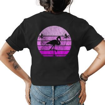 Flamingo Bird Retro Vintage Sunset Exotic Animal Palm Tree Womens Back Print T-shirt | Mazezy