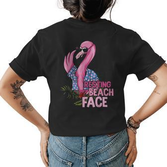 Flamingo Bird Tropical Design Resting Beach Face Womens Back Print T-shirt | Mazezy