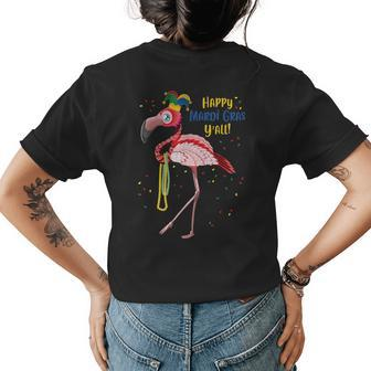 Flamingo Jester Hat Mardi Gras Fat Tuesday Womens Back Print T-shirt | Mazezy