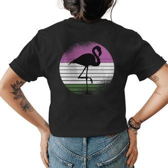 Flamingo Lgbt-Q Retro Vintage Bird Gender-Queer Pride Ally Pride Month Funny Designs Funny Gifts Womens Back Print T-shirt | Mazezy