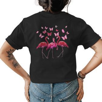 Flamingo Pink Ribbon Butterfly Breast Cancer Awareness Gifts Womens Back Print T-shirt | Mazezy