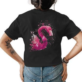 Flamingo Pink Watercolor Painting Gift Wife Girlfriend Womens Back Print T-shirt | Mazezy