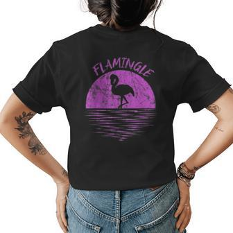 Flamingo Retro Vintage Distressed Sunset Flamingle Womens Back Print T-shirt | Mazezy