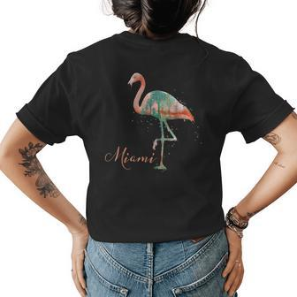 Flamingo With Palm Trees Miami Florida Vintage Womens Back Print T-shirt | Mazezy