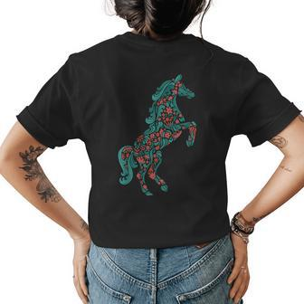 Floral Horse Riding Horse Lover Women Girls Gifts Horse Riding Funny Gifts Womens Back Print T-shirt | Mazezy