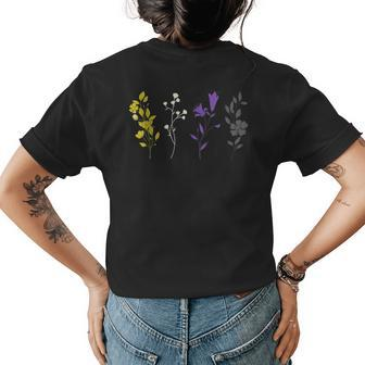 Floral Non Binary Lgbt Nonbinary Flag Flowers Pride Month Womens Back Print T-shirt | Mazezy