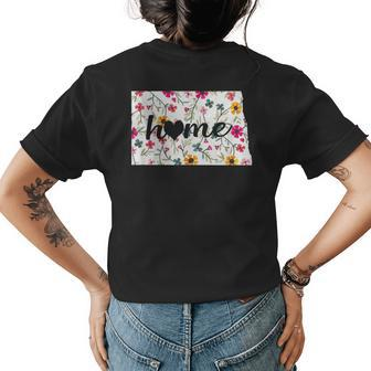 Floral North Dakota Home Womens Back Print T-shirt | Mazezy