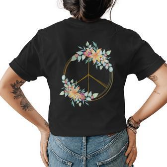 Floral Peace Sign Watercolor Bohemian Hippie Clothing Gift Womens Back Print T-shirt | Mazezy