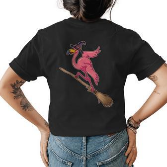 Flying Flamingo Witch Design - Halloween Gift Costume Womens Back Print T-shirt | Mazezy