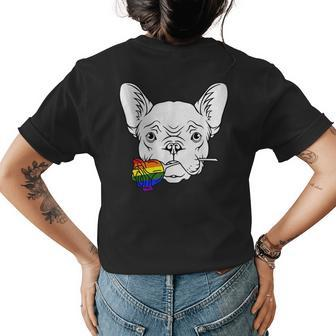 French Bulldog Gay Pride Rose Lgbt-Q Rainbow Frenchie Dog Womens Back Print T-shirt | Mazezy