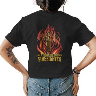 Full Of Courage Pride And Honor | Firefighter Fireman Womens Back Print T-shirt | Mazezy