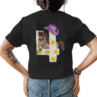 Funny 4Th Birthday Gift 4 Years Old Horse Cowgirl Girls Kids Womens Back Print T-shirt | Mazezy