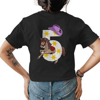 Funny 5Th Birthday Gift 5 Years Old Horse Cowgirl Girls Kids Womens Back Print T-shirt | Mazezy
