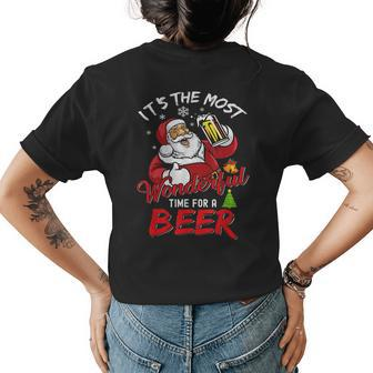 Funny Christmas Santa Claus Drinking Beer Wonderful Time Drinking Funny Designs Funny Gifts Womens Back Print T-shirt | Mazezy AU