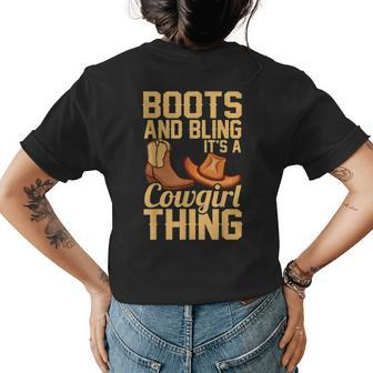 Funny Cowgirl Gift For Girls Women Cool Rodeo Boots Bling Womens Back Print T-shirt | Mazezy