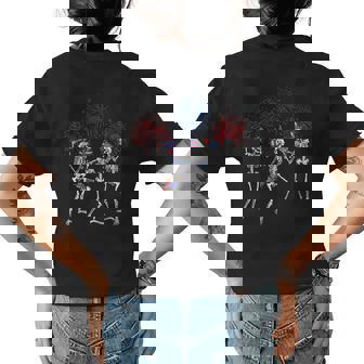 Funny Dancing Skeletons & Usa Flag America Independence Day Dancing Funny Gifts Womens Back Print T-shirt | Mazezy