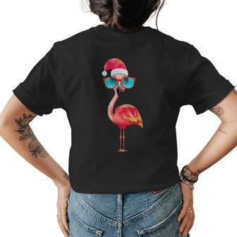 Funny Flamingo Christmas Santa Hat Sunglasses Summer Beach Flamingo Funny Gifts Womens Back Print T-shirt | Mazezy