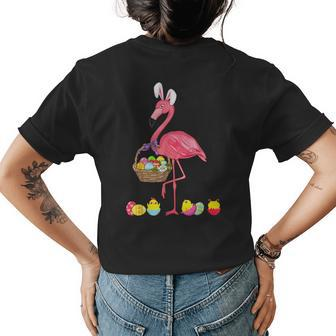 Funny Flamingo Easter Bunny Eggs Easter Gift Womens Back Print T-shirt | Mazezy