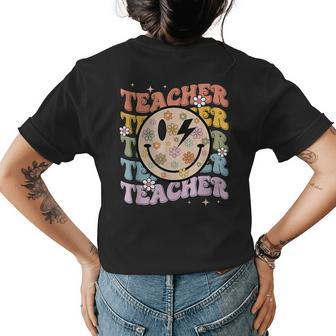 Funny Hippie Face Teacher Back To School Teachers Day Womens Back Print T-shirt - Thegiftio UK