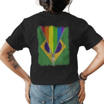 Funny Lgbt Gay Pride Rainbow Brazil Flag Brazilian Womens Back Print T-shirt | Mazezy