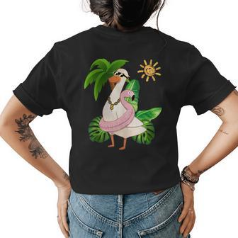 Funny Silly Goose Flamingo Summer Vibes Beach Womens Back Print T-shirt | Mazezy