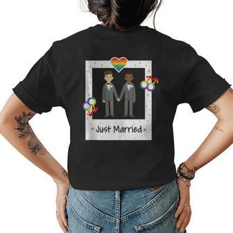 Gay Couple Just Married Rainbow Lgbt Wedding Men Husband Womens Back Print T-shirt | Mazezy