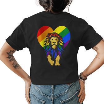 Gay Pride Lion Lgbt-Q Cool Animal Rainbow Flag Color Ally Womens Back Print T-shirt | Mazezy
