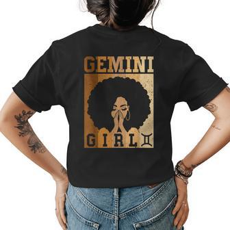 Gemini Girl Zodiac Sign Birthday Queen Melanin Women Womens Back Print T-shirt | Mazezy
