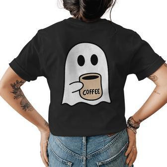 Ghost Drinking Coffee Funny Halloween Costume Coffee Lover Womens Back Print T-shirt - Seseable