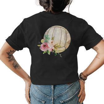 Girly Boho Floral Watercolor Volleyball Womens Back Print T-shirt | Mazezy